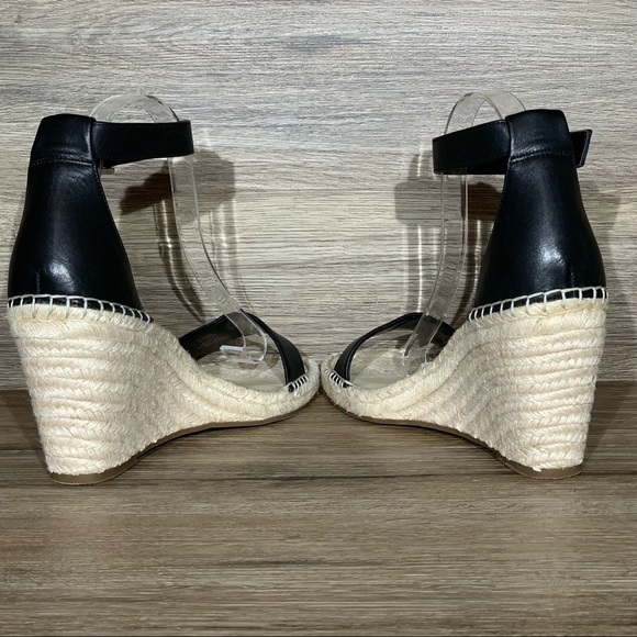 Vince Camuto | Shoes | Vince Camuto Meddrina Black Leather Ankle Strap Wedge Sandal Sz 1 | Poshmark